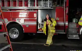 4k) - Brunette Milf With Big Naturals In Firefighter Cosplay Hardcore