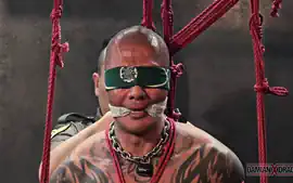 Damian Dragon In Bound Muscular Jerks Off Massive Cock