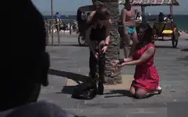 Petite babe lets mistress disgrace her in public