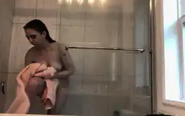 18 year old Volleyball player glass shower! again! GREAT ASS