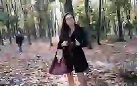 Walking NO PANTIES in Pantyhose #PUBLIC Autumn Park