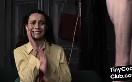 Smallcock loser mocked by lingerie babe