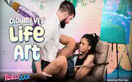 TGIRLS XXX - black Tgirl swaps her brush for something thicker