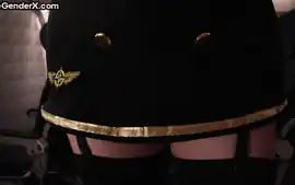 Redhead Trans stewardess fucked in 3some