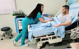 Asian tgirl nurse Kasey Kei sucks patient and is anal banged